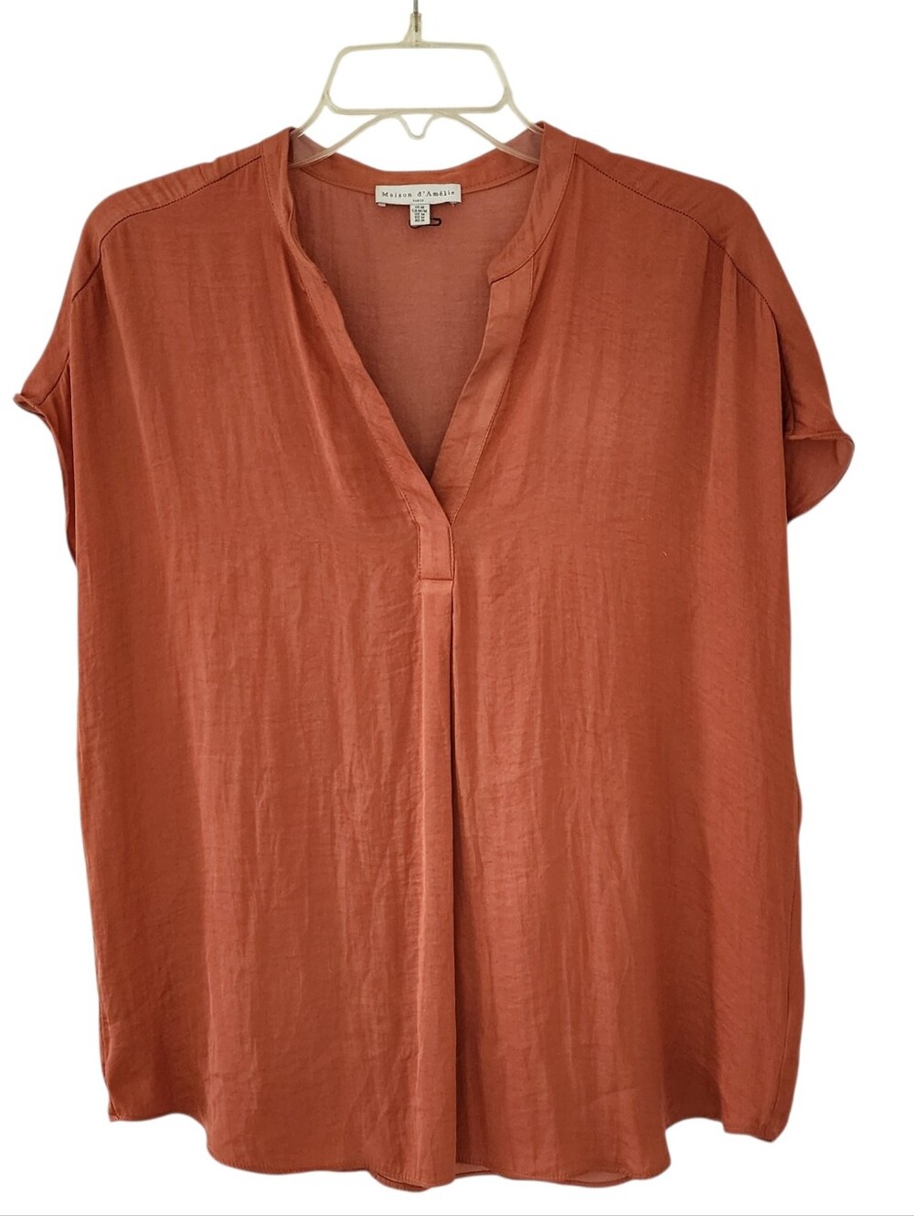 Maison d'Amelie Terracotta Cap Sleeve V-Neck Tunic Top Medium